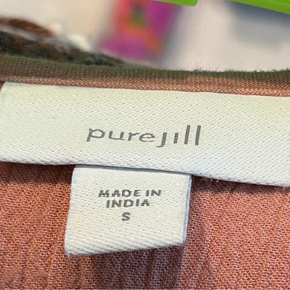 Pure Jill Peach Popover Blouse Sz S 3/4 Sleeves Gathers Casual Lightweight - Picture 4 of 6